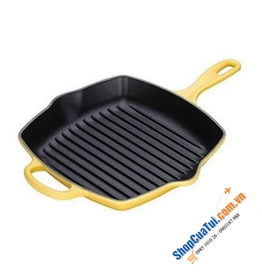 CHẢO NƯỚNG LE CREUSET 26x26 cm MÀU VÀNG, màu đỏ miệng rót 2 bên