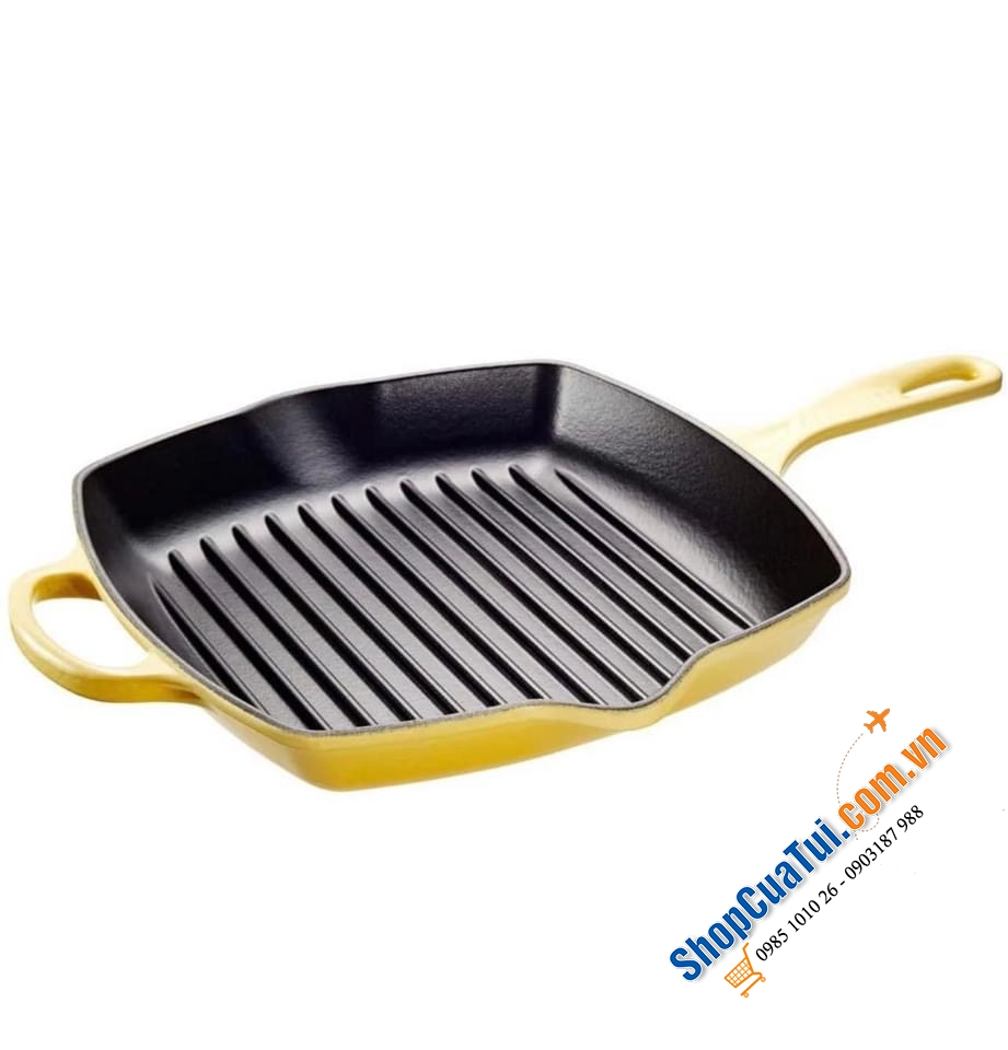 CHẢO NƯỚNG LE CREUSET 26x26 cm MÀU VÀNG, màu đỏ miệng rót 2 bên