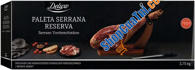 Jamon - ĐÙI HEO MUỐI SERRANO SCHINKEN 3,75kg  - dòng thượng hạng DELUXE PALETA SERRANA RESERVA - đùi lợn muối nguyên chiếc