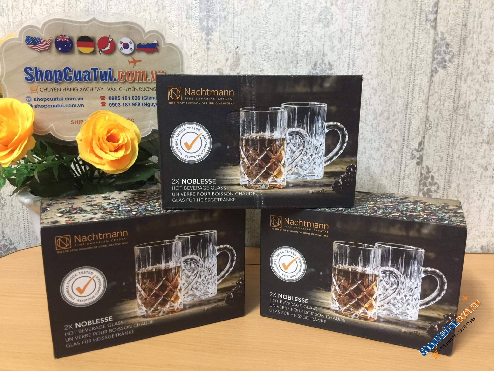 Set 2 cốc uống trà, uống bia pha lê Nachtmann Teeglas Noblesse 103767 dung tích 250ml