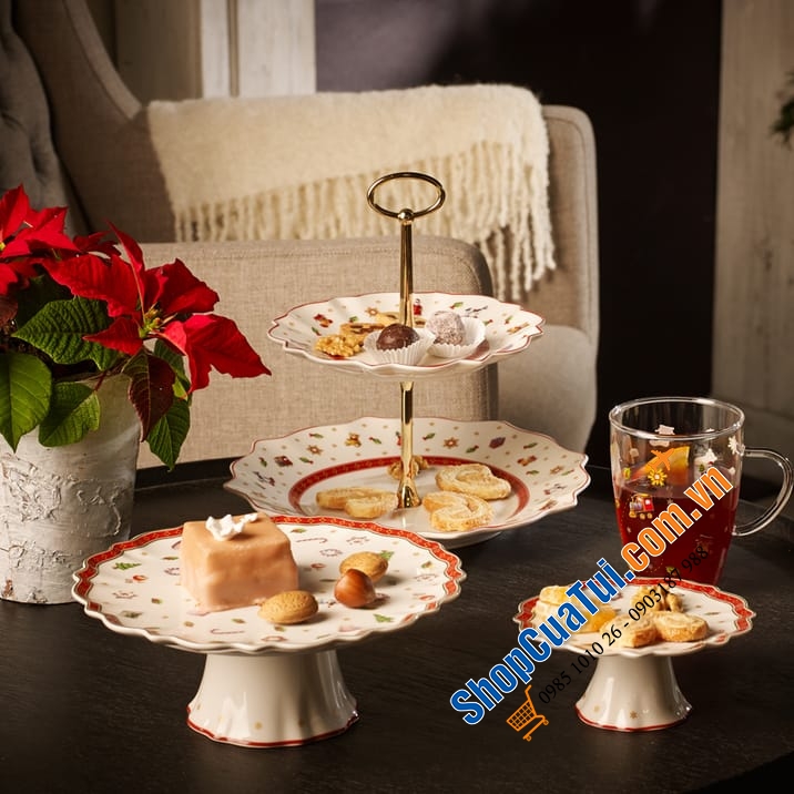 Khay đựng bánh kẹo hoa quả 2 tầng Villeroy Bosh hoạ tiết Noel