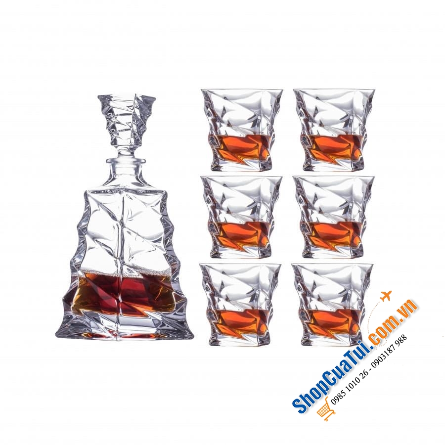 Bộ bình rượu pha lê Bohemia Casablanca sang chảnh từ mọi góc nhìn gồn 1 bình 0,7 lít + 6 cốc 300ml