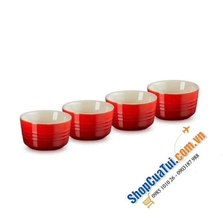 SET 4 HŨ RAMENKIN LE CREUSET 100ml MÀU ĐỎ, CAM