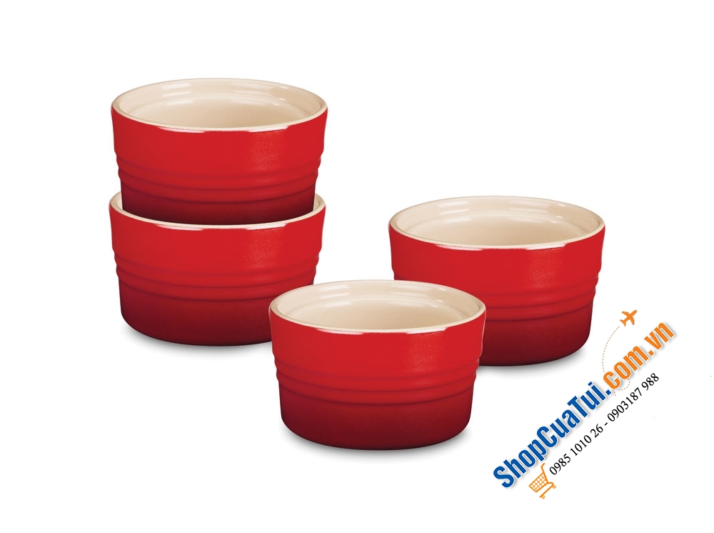 SET 4 HŨ RAMENKIN LE CREUSET 100ml MÀU ĐỎ, CAM