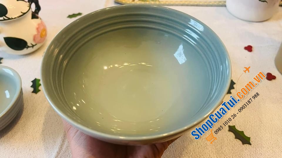 Set GỐM 3 món ĐĨA BÁT LE CREUSET MÀU HIẾM XANH SEA SALT.