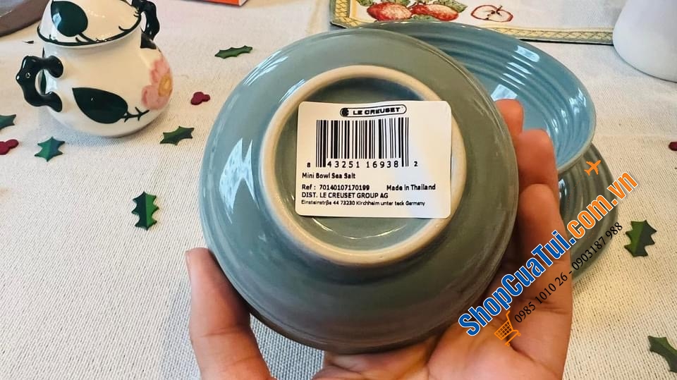 Set GỐM 3 món ĐĨA BÁT LE CREUSET MÀU HIẾM XANH SEA SALT.
