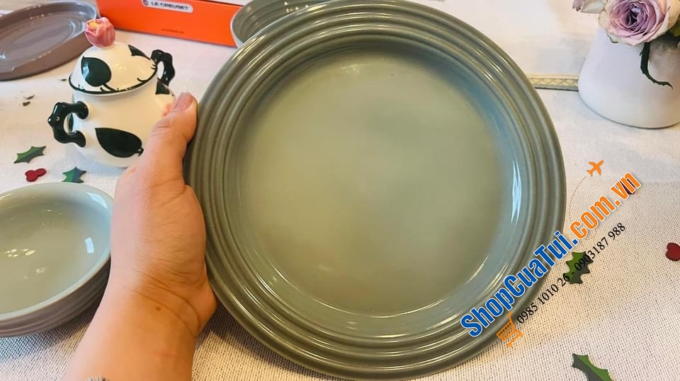 Set GỐM 3 món ĐĨA BÁT LE CREUSET MÀU HIẾM XANH SEA SALT.