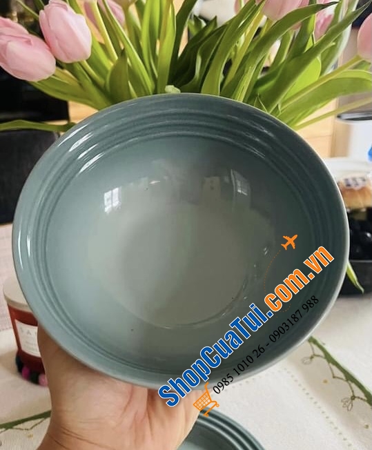 Set GỐM 3 món ĐĨA BÁT LE CREUSET MÀU HIẾM XANH SEA SALT.