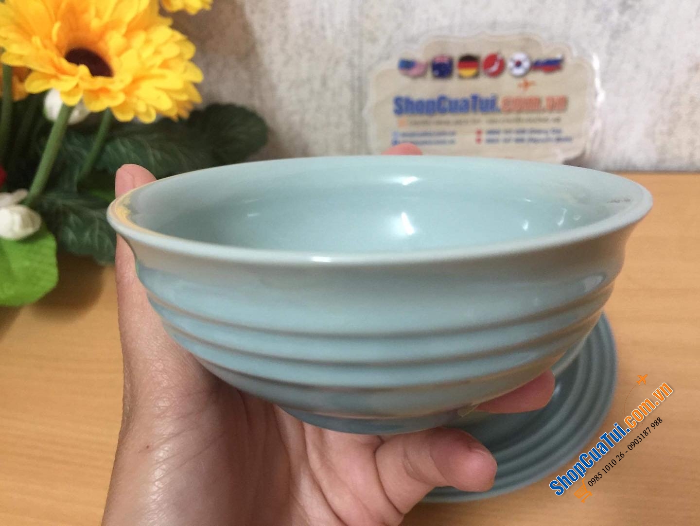 Set GỐM 3 món ĐĨA BÁT LE CREUSET MÀU HIẾM XANH SEA SALT.