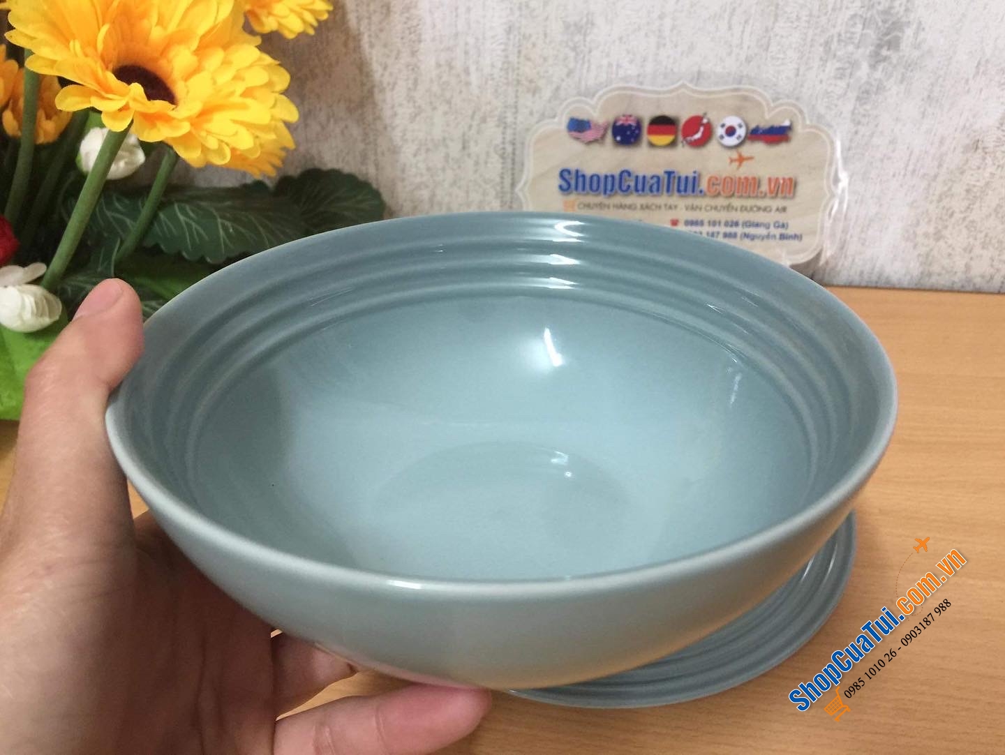 Set GỐM 3 món ĐĨA BÁT LE CREUSET MÀU HIẾM XANH SEA SALT.