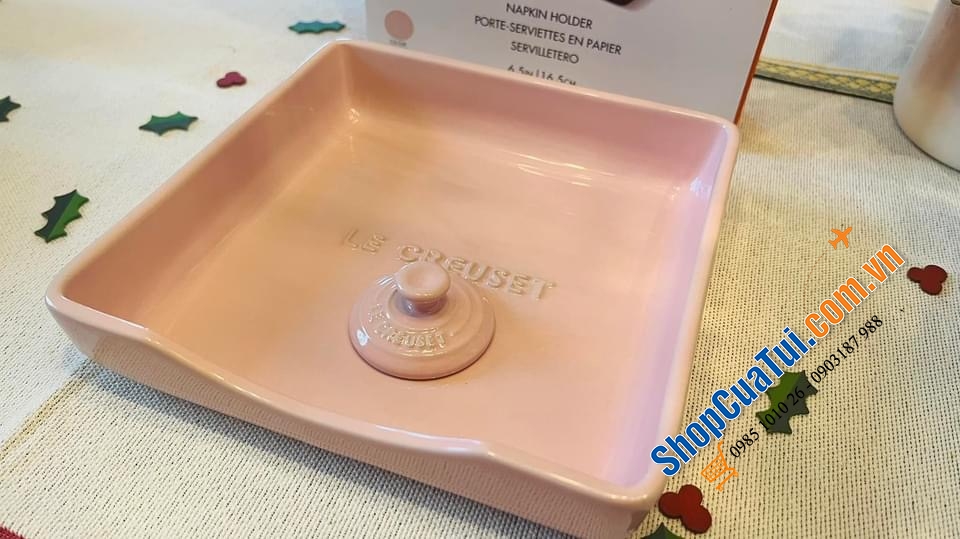 SET ĐỂ KHĂN GIẤY LE CREUSET HỒNG.