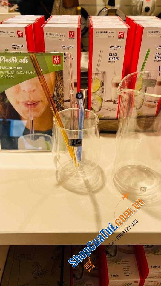 SET ỐNG HÚT THUỶ TINH MÀU SẮC 4 CÁI KÈM CHỔI ZWILLING 23 CM.
