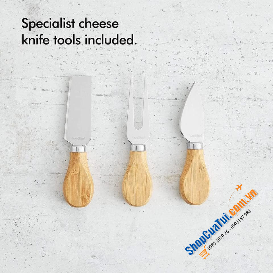 KHAY ĐỰNG CHEESE VONSHEF 100% CHẤT LIỆU TỪ TRE, CÓ THỂ GẬP GỌN 33cm*6cm - 3 tầng