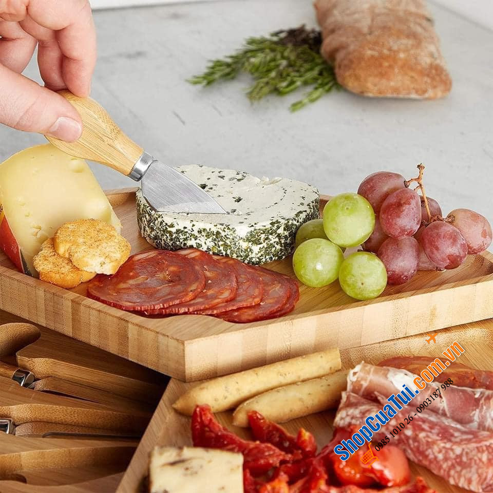 KHAY ĐỰNG CHEESE VONSHEF 100% CHẤT LIỆU TỪ TRE, CÓ THỂ GẬP GỌN 33cm*6cm - 3 tầng