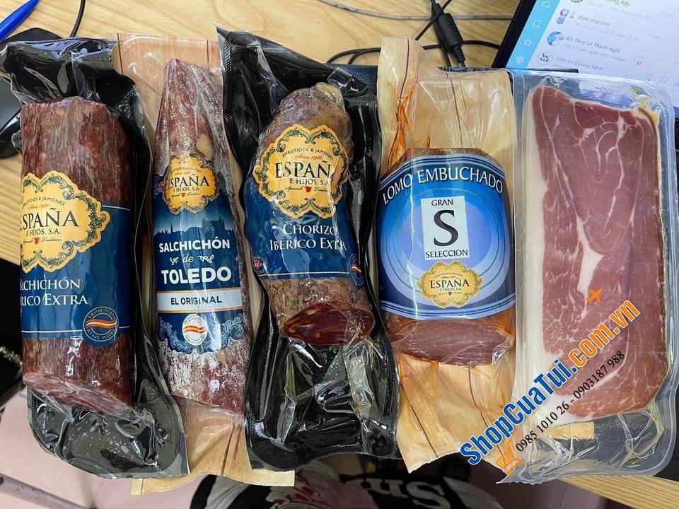 SET 5 MÓN JAMON VÀ SALAMI ESPAÑA E HIJOS TÂY BAN NHA, hàng loại cao cấp làm từ thịt lợn đen Iberico