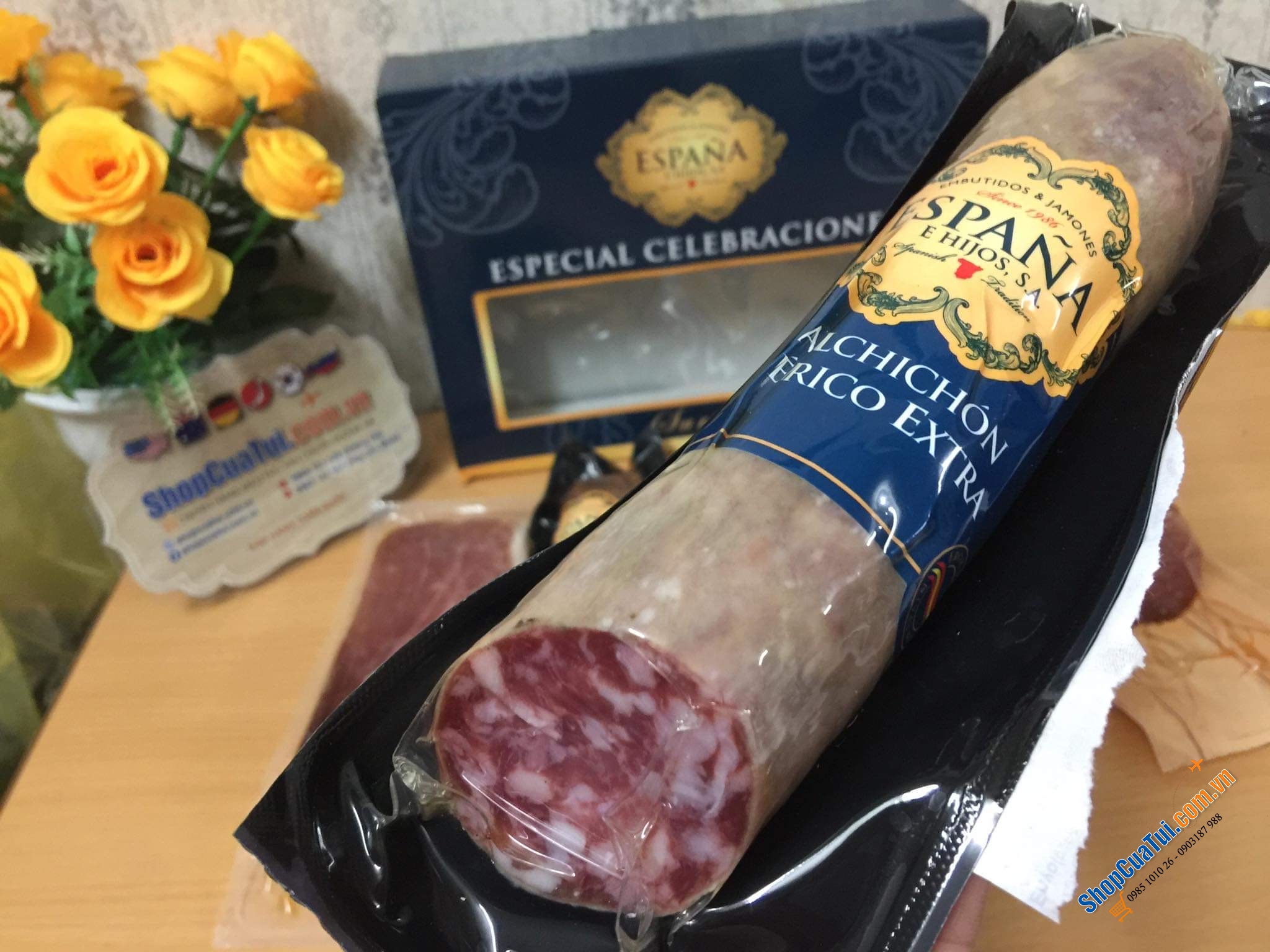 SET 5 MÓN JAMON VÀ SALAMI ESPAÑA E HIJOS TÂY BAN NHA, hàng loại cao cấp làm từ thịt lợn đen Iberico