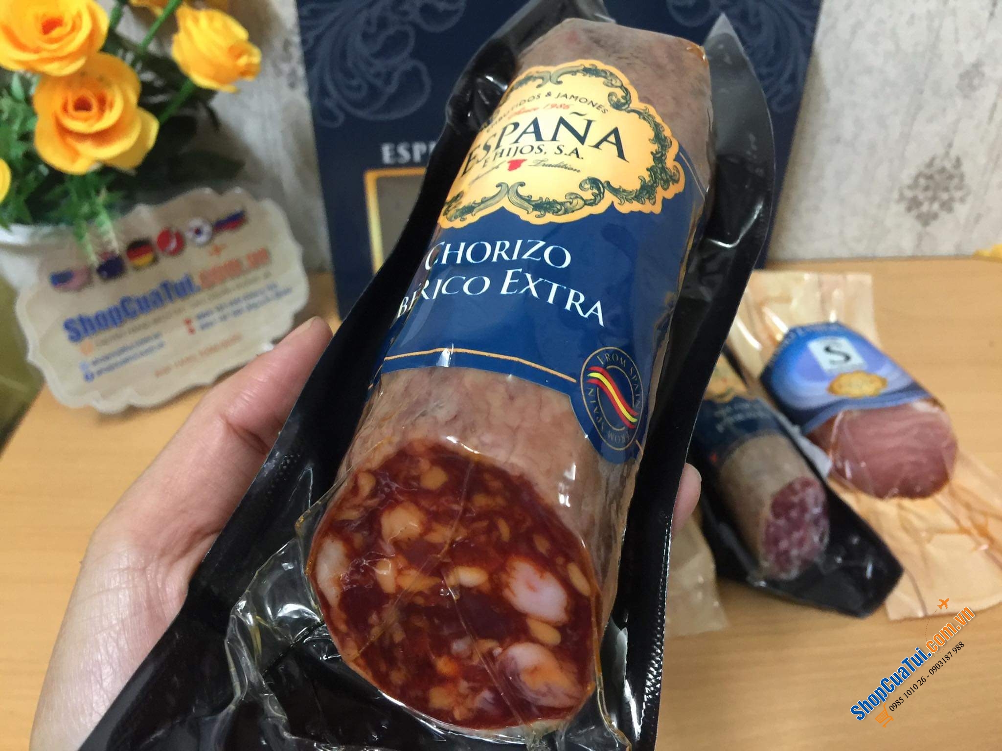 SET 5 MÓN JAMON VÀ SALAMI ESPAÑA E HIJOS TÂY BAN NHA, hàng loại cao cấp làm từ thịt lợn đen Iberico