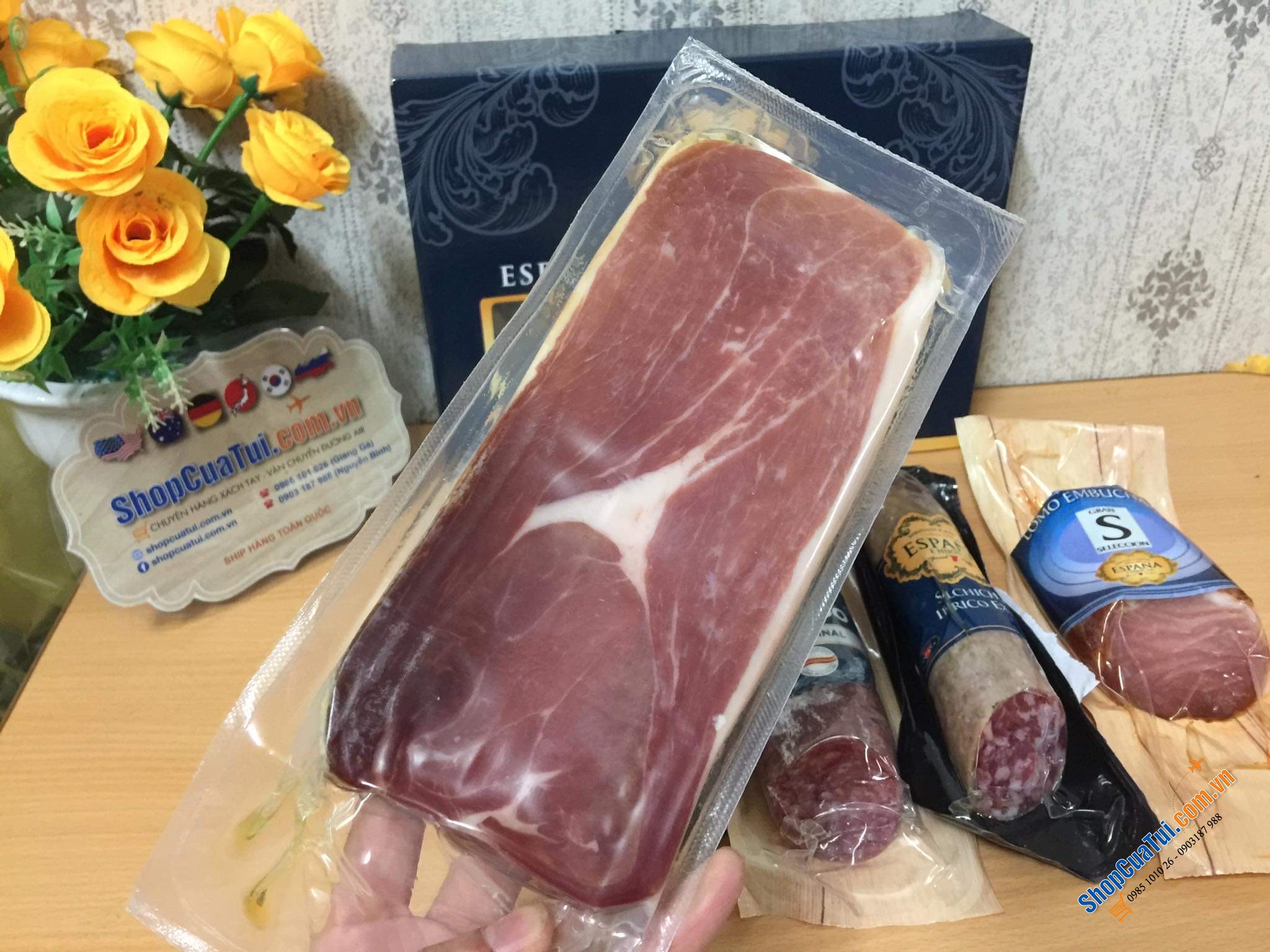 SET 5 MÓN JAMON VÀ SALAMI ESPAÑA E HIJOS TÂY BAN NHA, hàng loại cao cấp làm từ thịt lợn đen Iberico