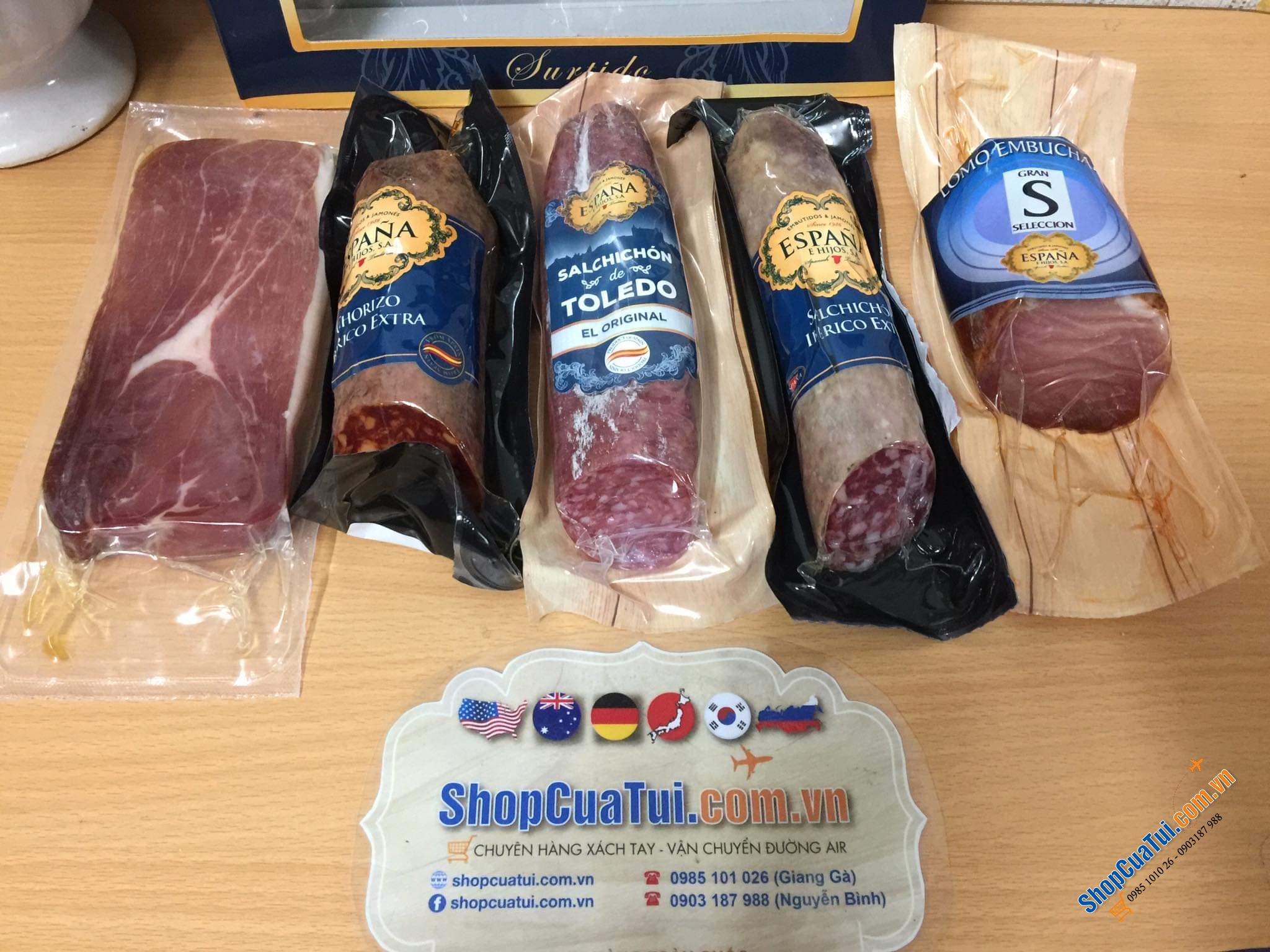 SET 5 MÓN JAMON VÀ SALAMI ESPAÑA E HIJOS TÂY BAN NHA, hàng loại cao cấp làm từ thịt lợn đen Iberico