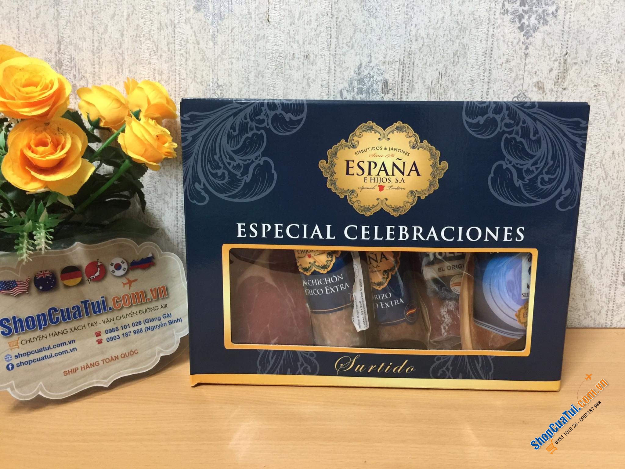 SET 5 MÓN JAMON VÀ SALAMI ESPAÑA E HIJOS TÂY BAN NHA, hàng loại cao cấp làm từ thịt lợn đen Iberico