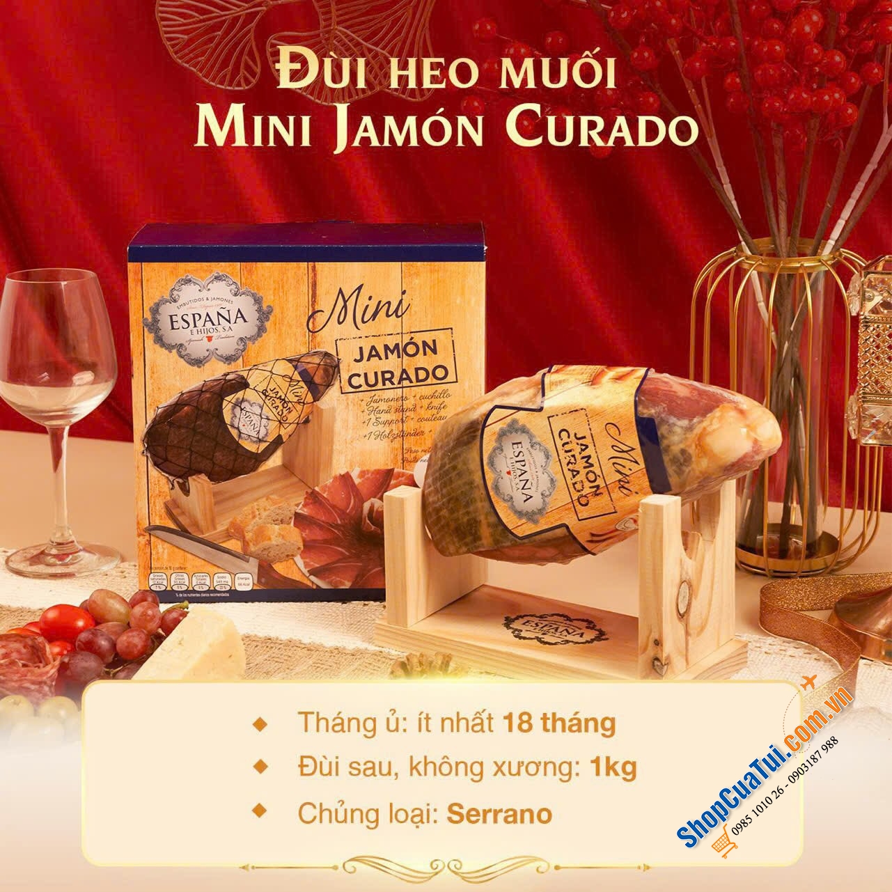 Đùi heo muối Espana Mini Jamon Curado Tây Ban Nha 1kg