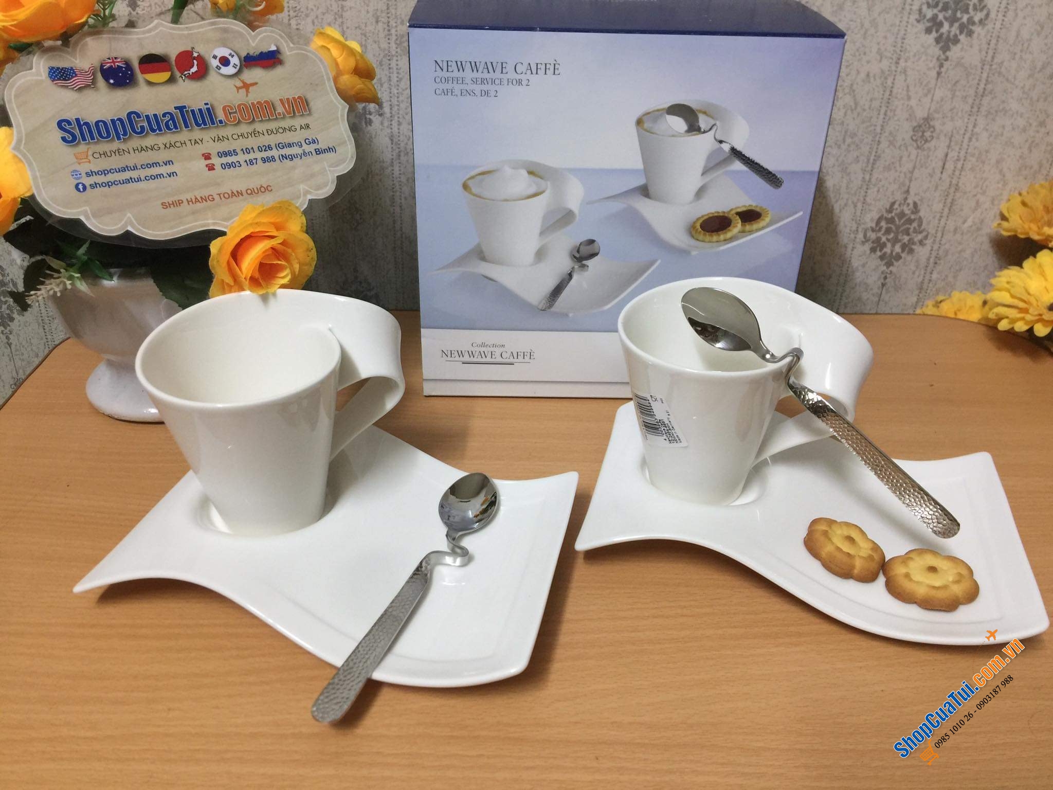 Sét uống trà hoặc cafe 6 món Villeroy-Boch  (Bao gồm 2 cốc 350ml , 2 thìa, 2 đĩa) uống cà phê