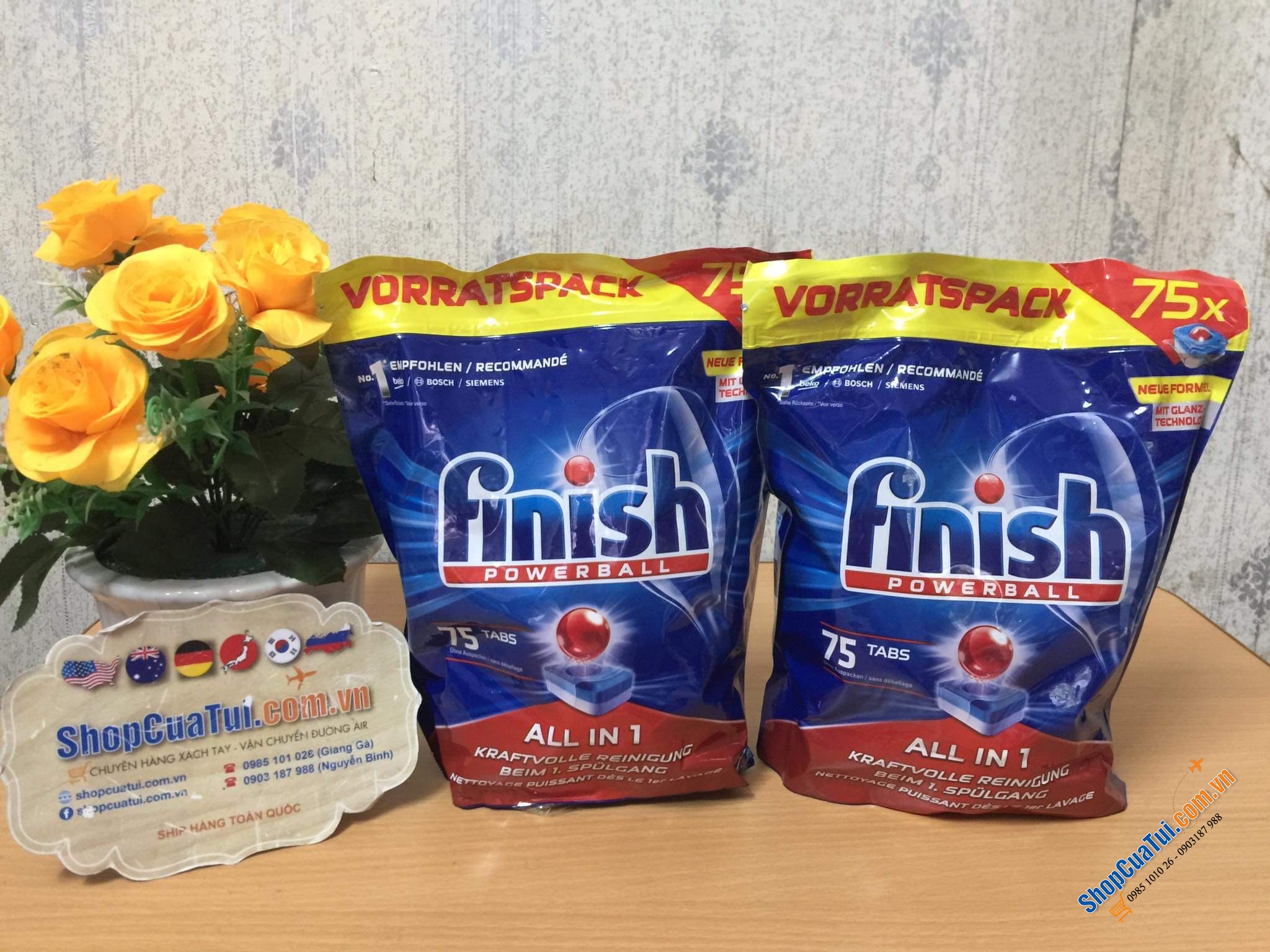 VIÊN RỬA BÁT TỔNG HỢP FINISH ALL IN ONE túi 75 viên DÀNH CHO MÁY RỬA BÁT, ĐỨC