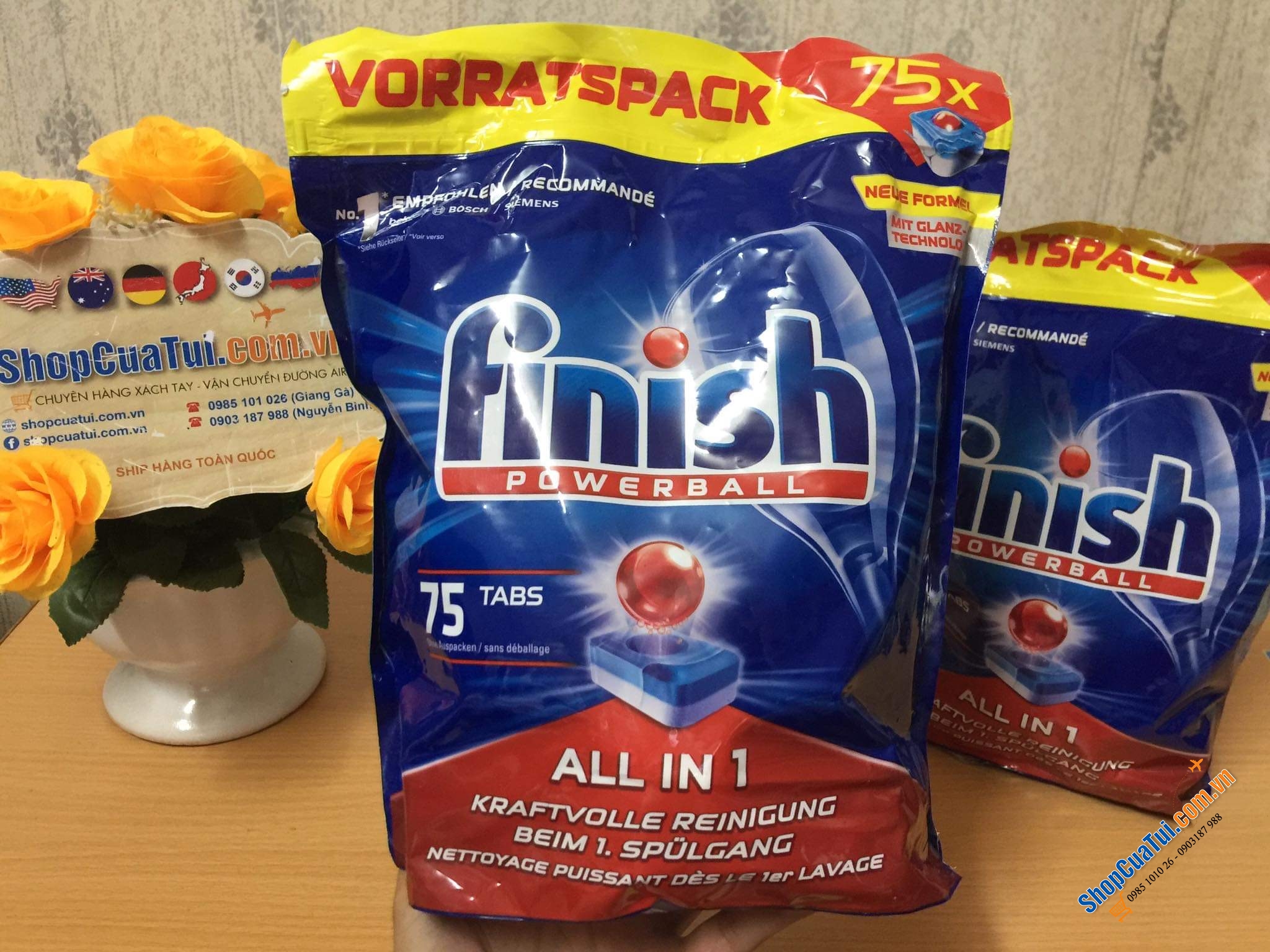 VIÊN RỬA BÁT TỔNG HỢP FINISH ALL IN ONE túi 75 viên DÀNH CHO MÁY RỬA BÁT, ĐỨC