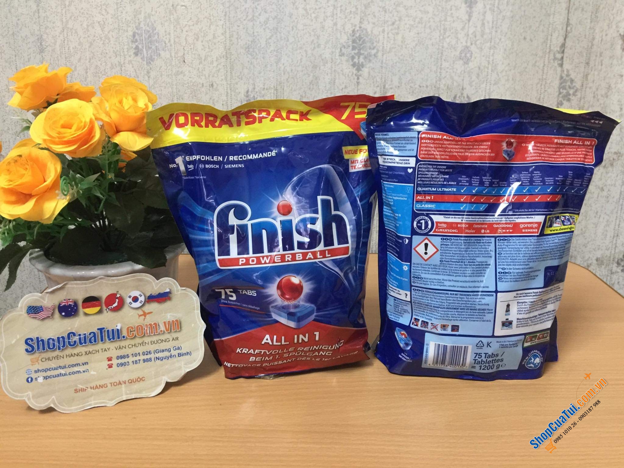 VIÊN RỬA BÁT TỔNG HỢP FINISH ALL IN ONE túi 75 viên DÀNH CHO MÁY RỬA BÁT, ĐỨC