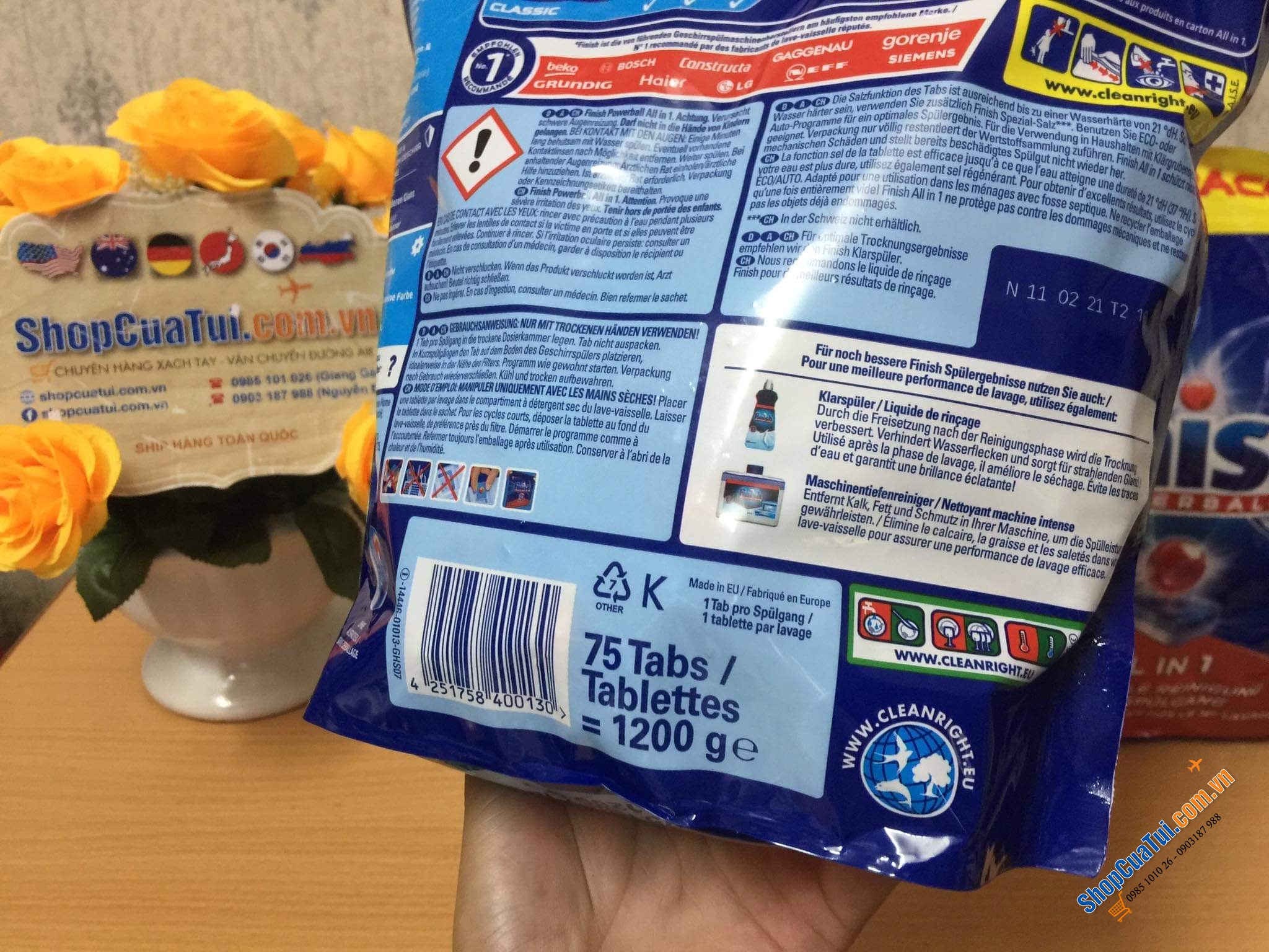 VIÊN RỬA BÁT TỔNG HỢP FINISH ALL IN ONE túi 75 viên DÀNH CHO MÁY RỬA BÁT, ĐỨC