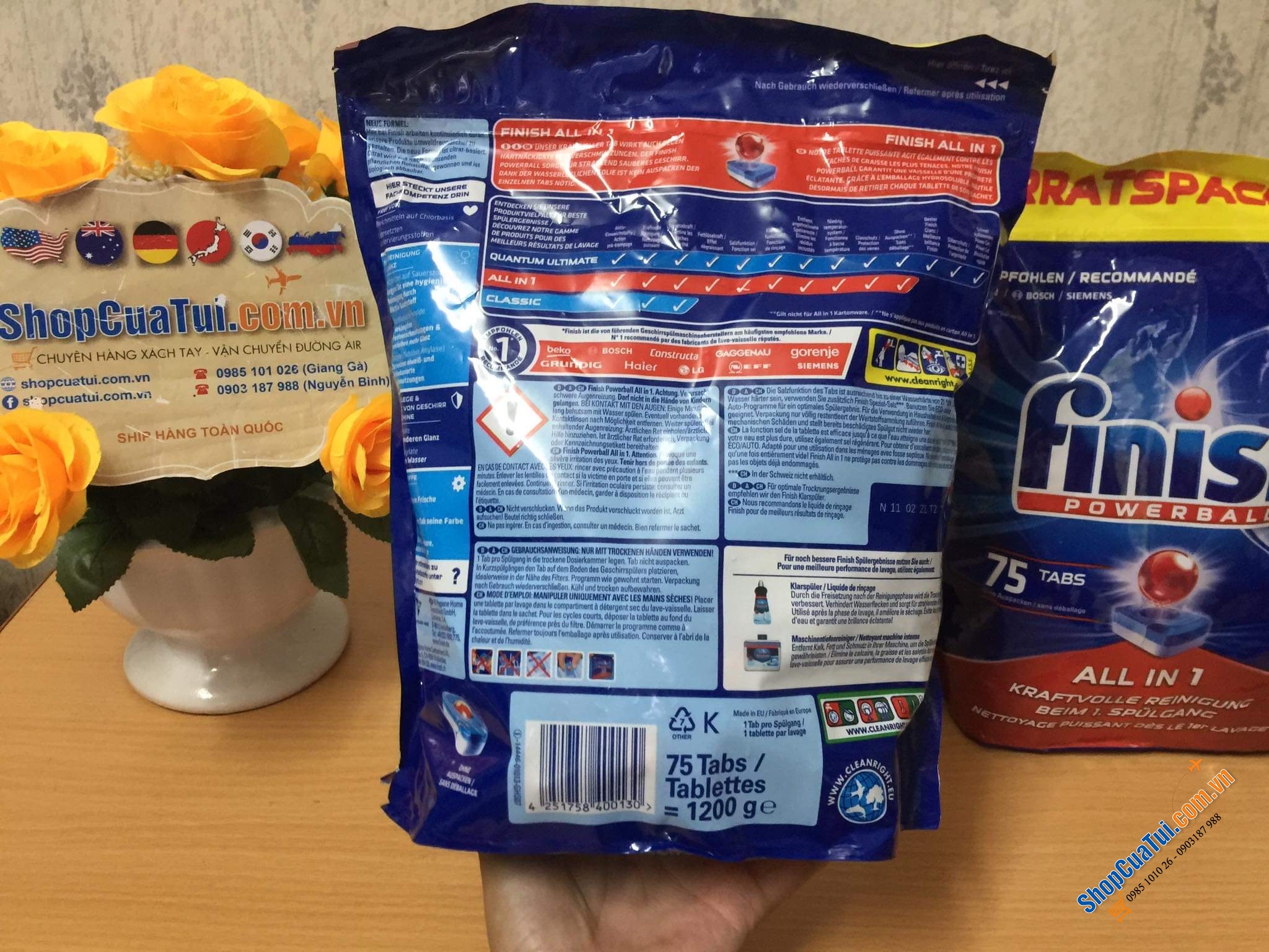 VIÊN RỬA BÁT TỔNG HỢP FINISH ALL IN ONE túi 75 viên DÀNH CHO MÁY RỬA BÁT, ĐỨC