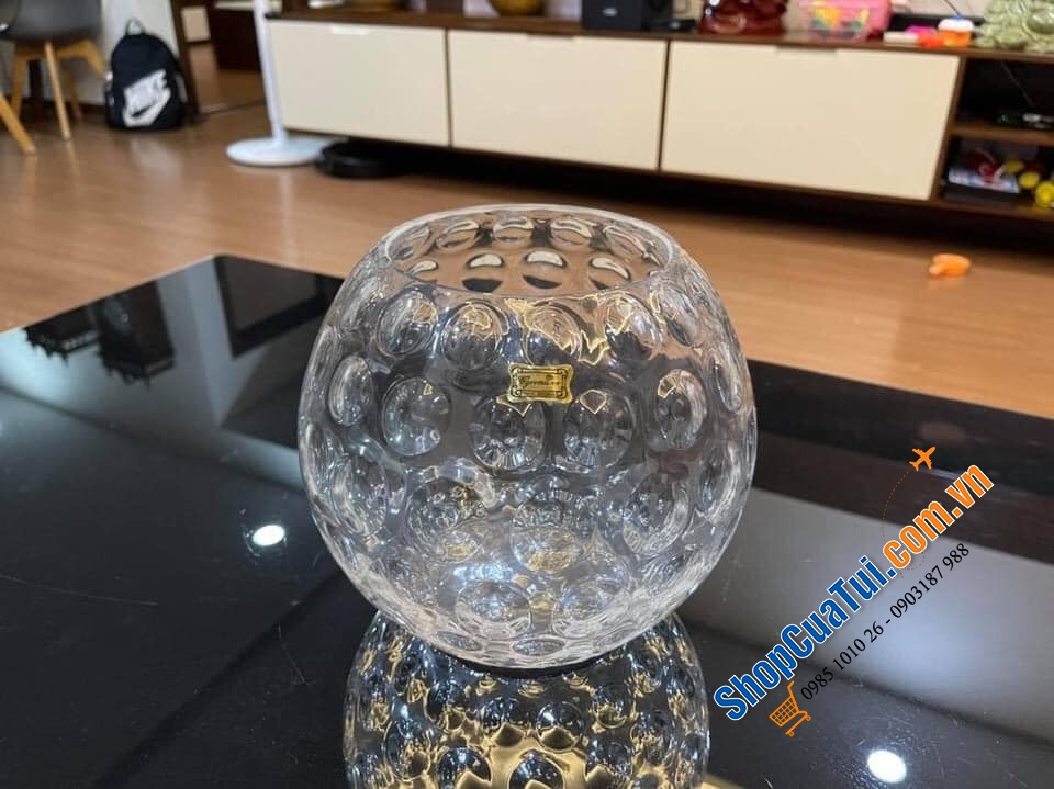 Lọ hoa pha Lê tròn Egermann (Lọ hoa quả cầu) - Made in EU (Séc) - 17cm