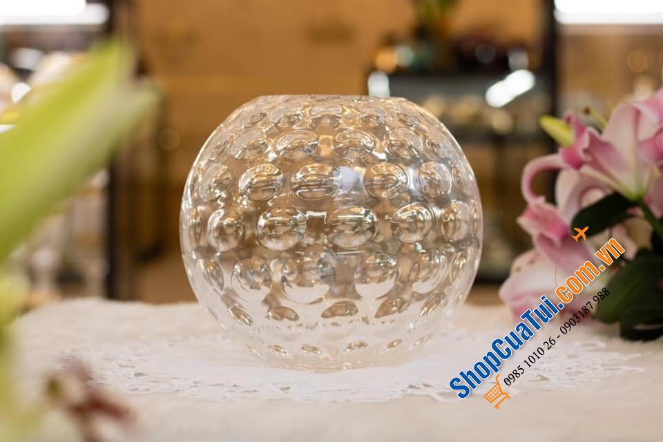 Lọ hoa pha Lê tròn Egermann (Lọ hoa quả cầu) - Made in EU (Séc) - 17cm