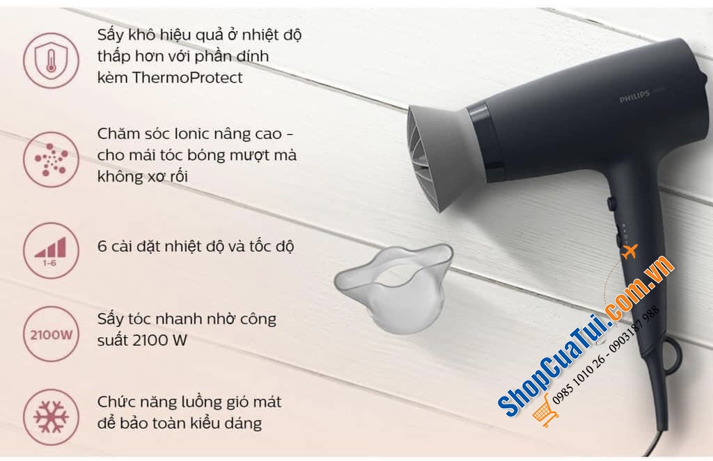 Máy sấy tóc Philips BHD351/10 màu xám 2100w với 6 chế độ sấy