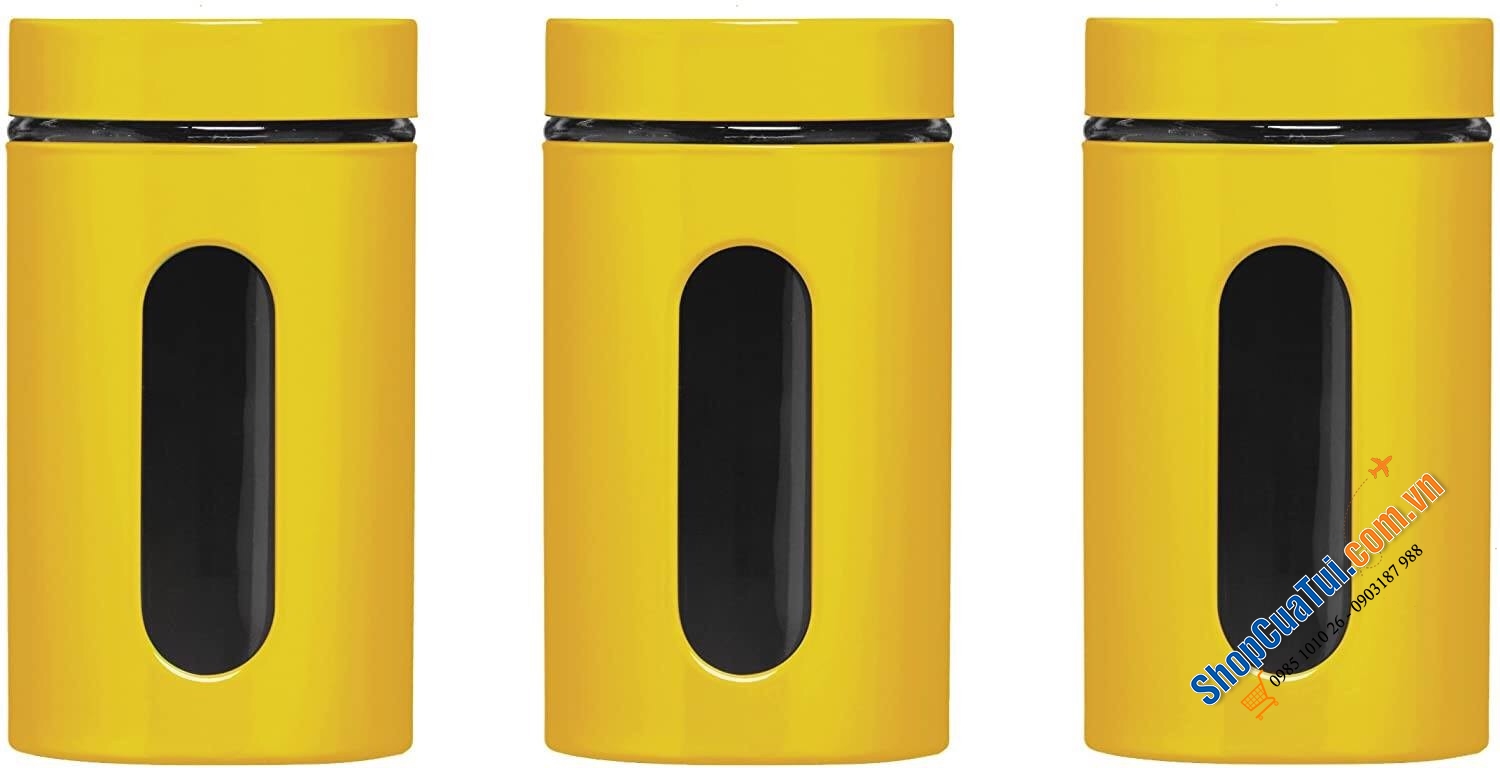 Sét 3 hộp thủy tinh Premier Houseware màu vàng siêu đẹp, siêu sang - hộp đựng, hũ đựng