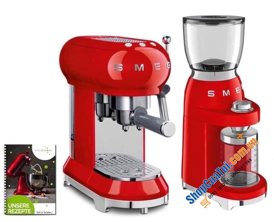 MÁY XAY HẠT CAFE, NGŨ CỐC CAO CẤP SMEG - Máy Xay Hạt Cafe Smeg CGF01RDEU Red