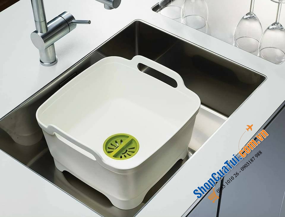 CHẬU RỬA THÔNG MINH JOSEPH JOSEPH MÀU TRẮNG - kích thước 31.1 x 30.5 x 20.3 cm, dung tích 8.9L