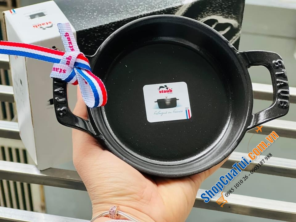 CHẢO GANG, CHẢO STAUB- KHAY NƯỚNG BỎ LÒ 12 CM  Made in France- MÀU Đen