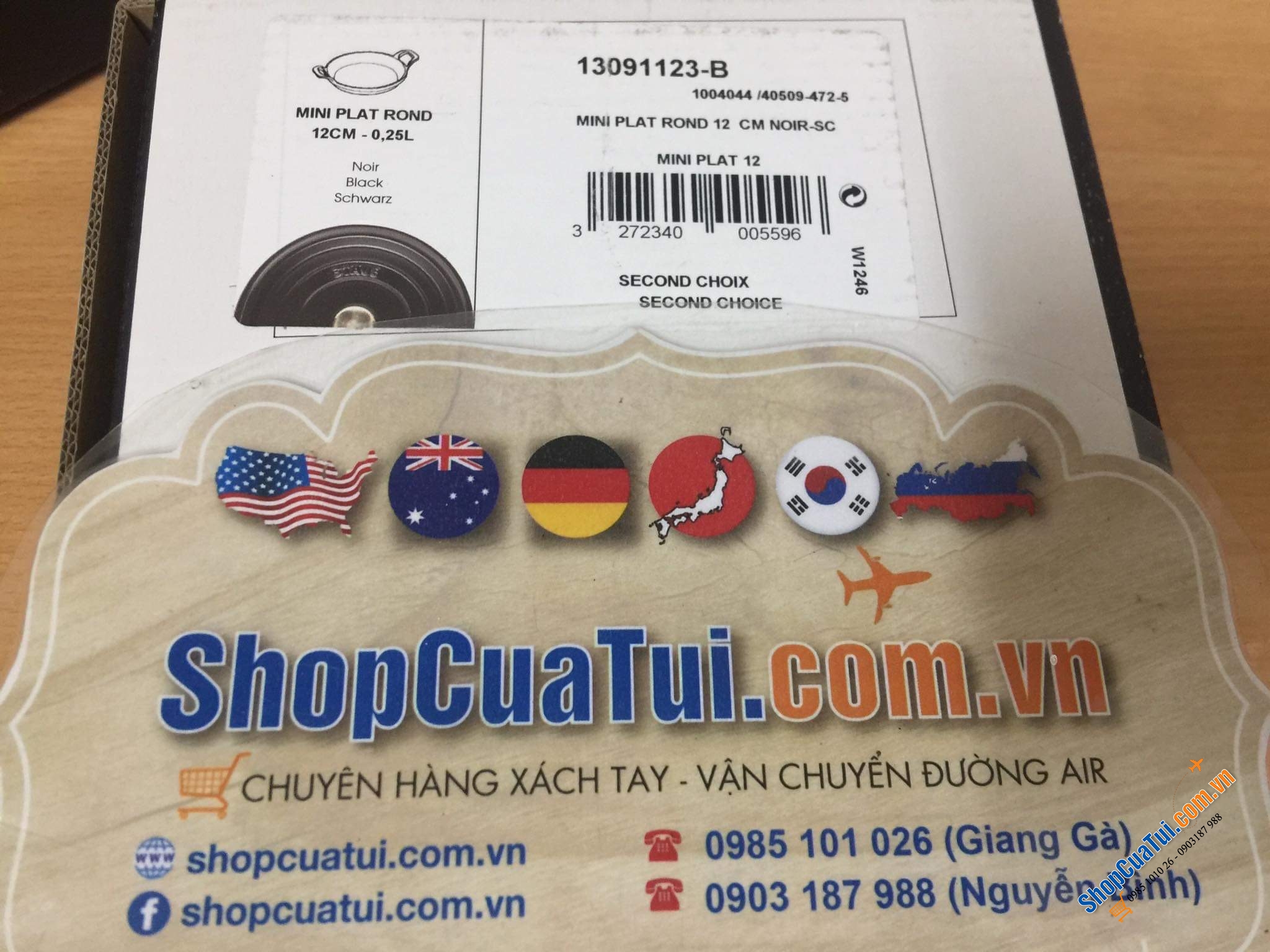 CHẢO GANG, CHẢO STAUB- KHAY NƯỚNG BỎ LÒ 12 CM  Made in France- MÀU Đen