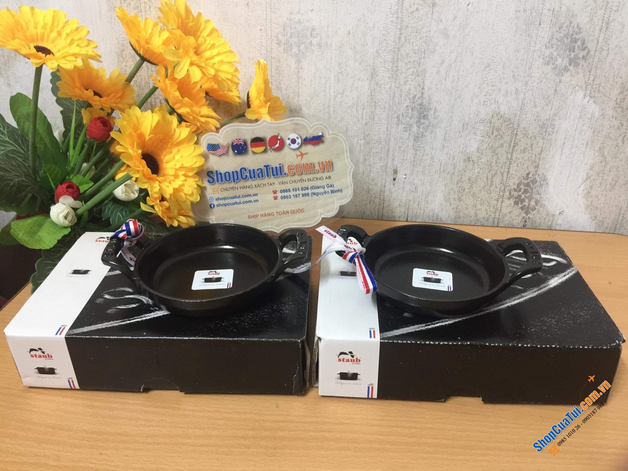 CHẢO GANG, CHẢO STAUB- KHAY NƯỚNG BỎ LÒ 12 CM  Made in France- MÀU Đen