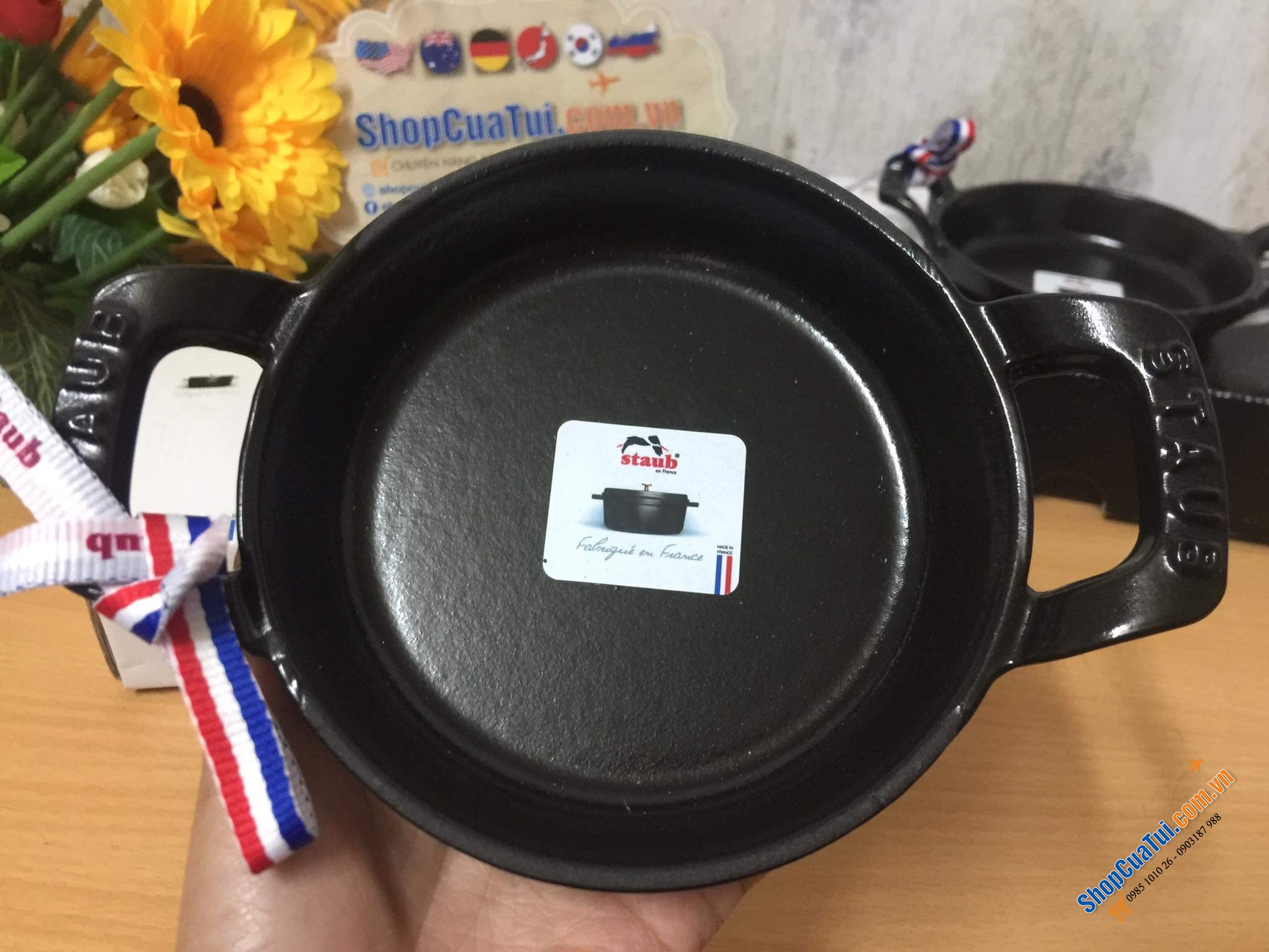 CHẢO GANG, CHẢO STAUB- KHAY NƯỚNG BỎ LÒ 12 CM  Made in France- MÀU Đen