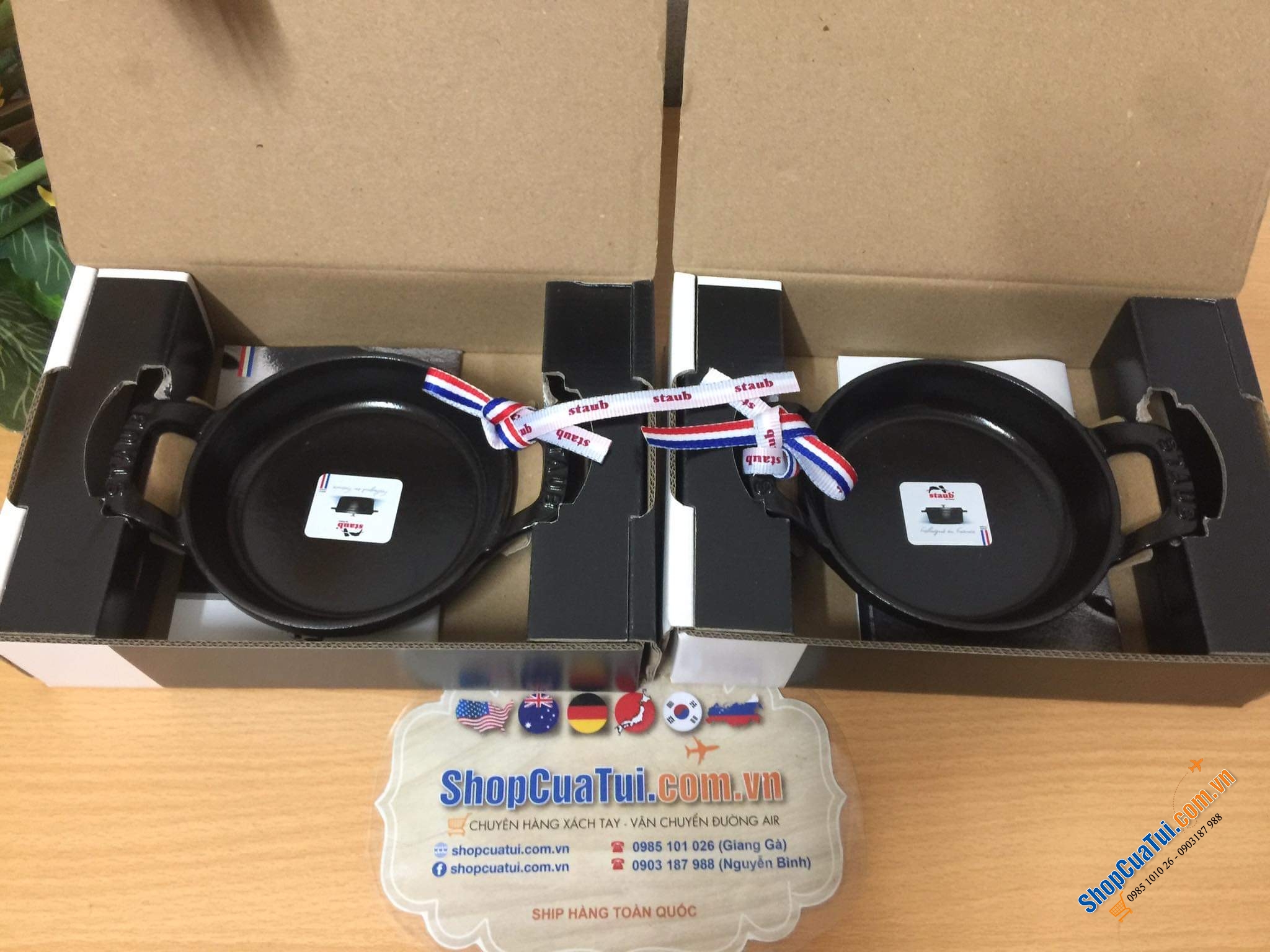 CHẢO GANG, CHẢO STAUB- KHAY NƯỚNG BỎ LÒ 12 CM  Made in France- MÀU Đen