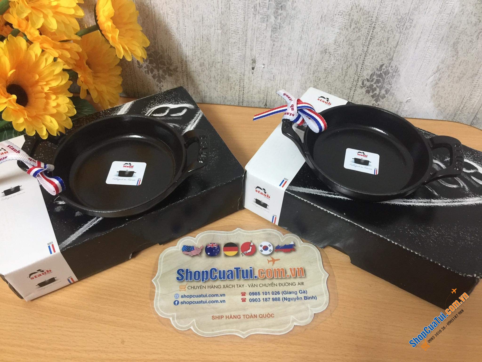 CHẢO GANG, CHẢO STAUB- KHAY NƯỚNG BỎ LÒ 12 CM  Made in France- MÀU Đen