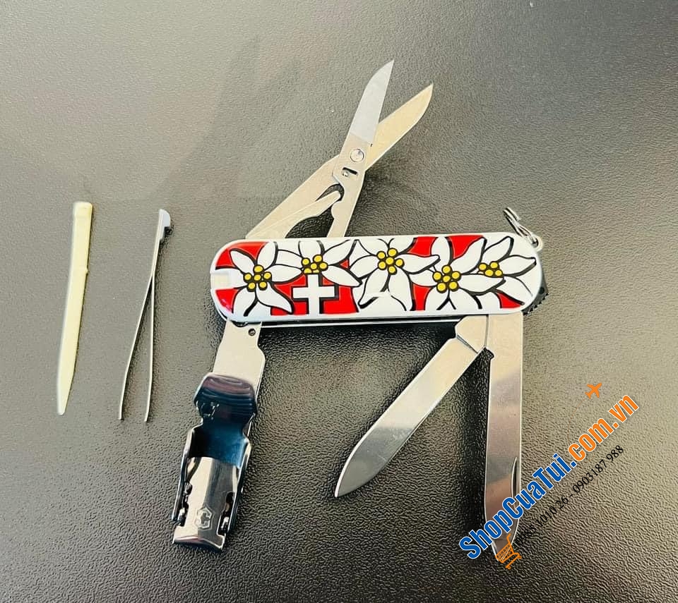 Bấm móng tay - Dụng Cụ Đa Năng Bỏ Túi 6 công năng Victorinox rằn ri/ hoa trắng đỏ.
