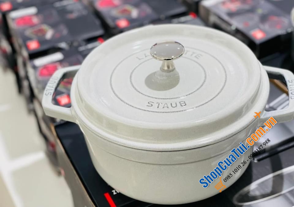 NỒI GANG STAUB CREAM XÁM 16CM - 10 CM - Màu WHITE TRUFFLE.