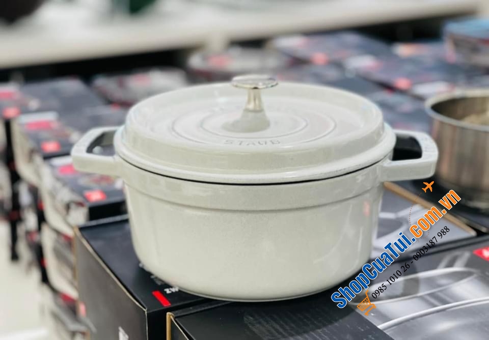 NỒI GANG STAUB CREAM XÁM 16CM - 10 CM - Màu WHITE TRUFFLE.