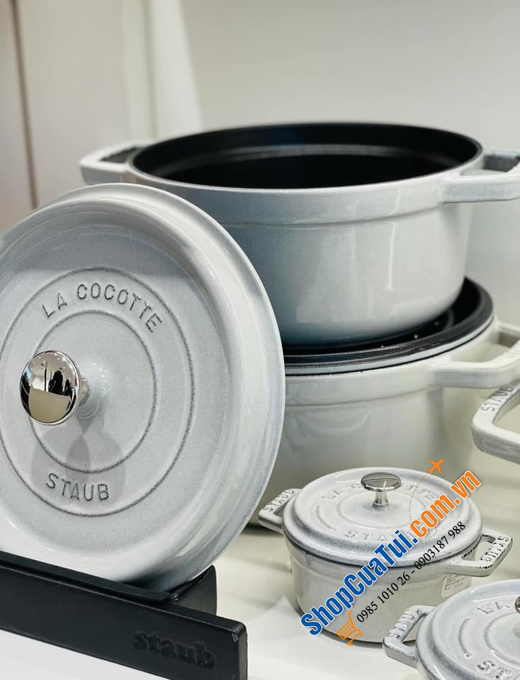 NỒI GANG STAUB CREAM XÁM 16CM - 10 CM - Màu WHITE TRUFFLE.