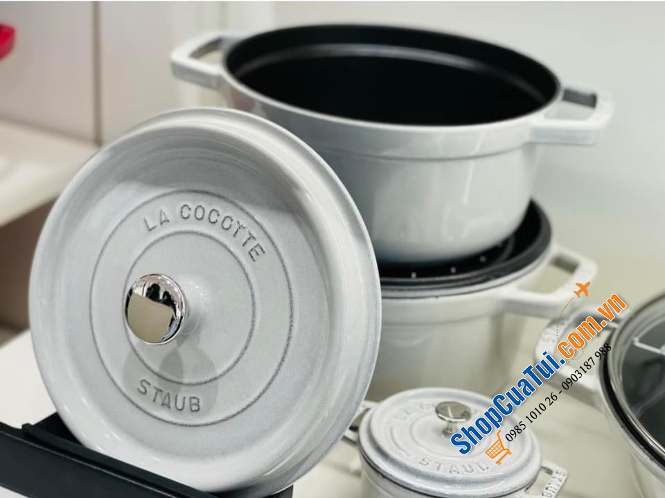 NỒI GANG STAUB CREAM XÁM 16CM - 10 CM - Màu WHITE TRUFFLE.