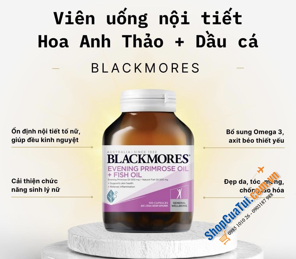 Tinh dầu hoa anh thảo + Dầu cá Blackmores Evening Primrose Oil + Fish Oil Omega-3 Skin Health 100 Capsules - cân bằng nội tiết, giữ gìn và cải thiện tình trạng của da, tóc và móng...
