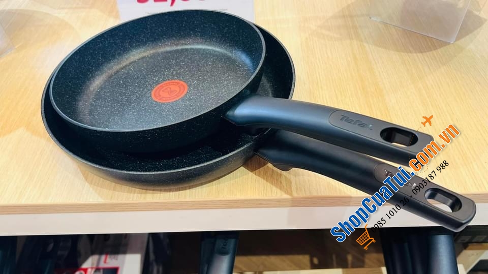 SET 2 CHẢO TEFAL BLACK STONE 24-28 CM  - hàng MADE IN FRANCE - cực bền - dòng cao cấp của Tefal.
